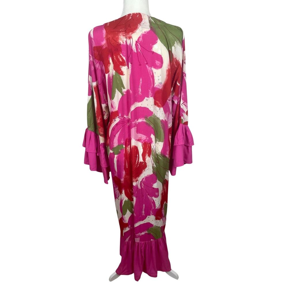 Anthropologie Bel Kazan Floral Kaftan Kimono Maxi Duster Ruffles Bell Sleeve OS - Picture 11 of 15
